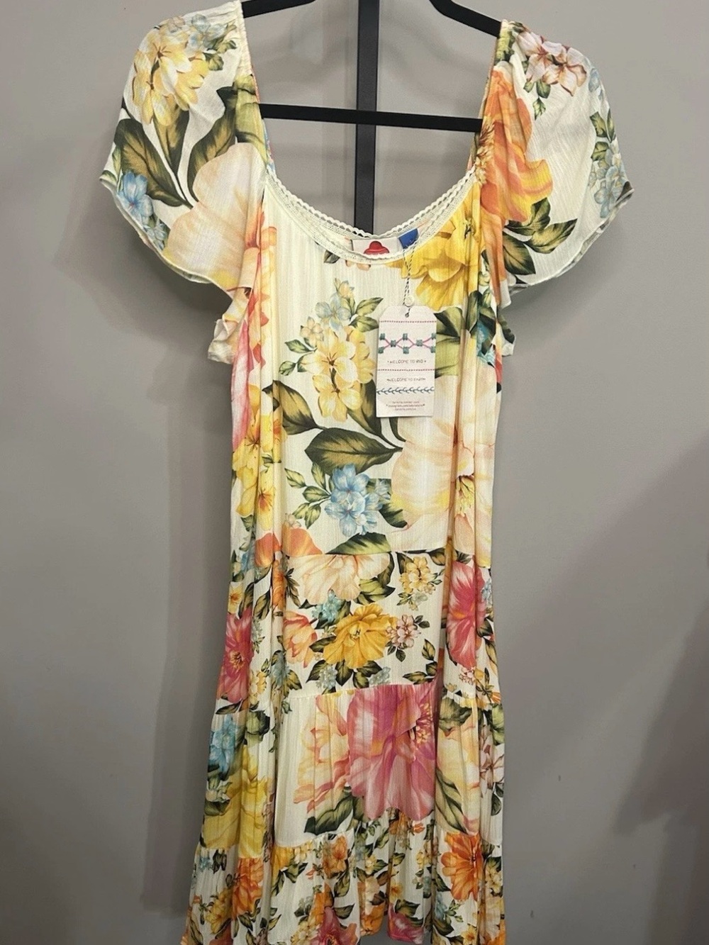 FARM Rio Cream Floral Mini Dress with Yellow, Pink, Blue & Green
